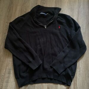 Black Polo Ralph Lauren Men’s Quarter Zip Sweater with Red Pony Logo. Size XL